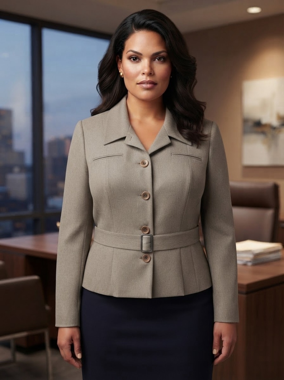 Take 50% OFF-Tracy Evan’s Belted Wool-Blend Blazer, Size-18